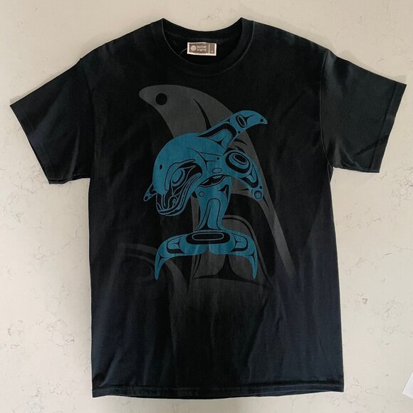 Native Origins Whale Tradition SS Crew Neck Cotton T Shirt Blue & Gray NSz M NWT - Picture 1 of 10
